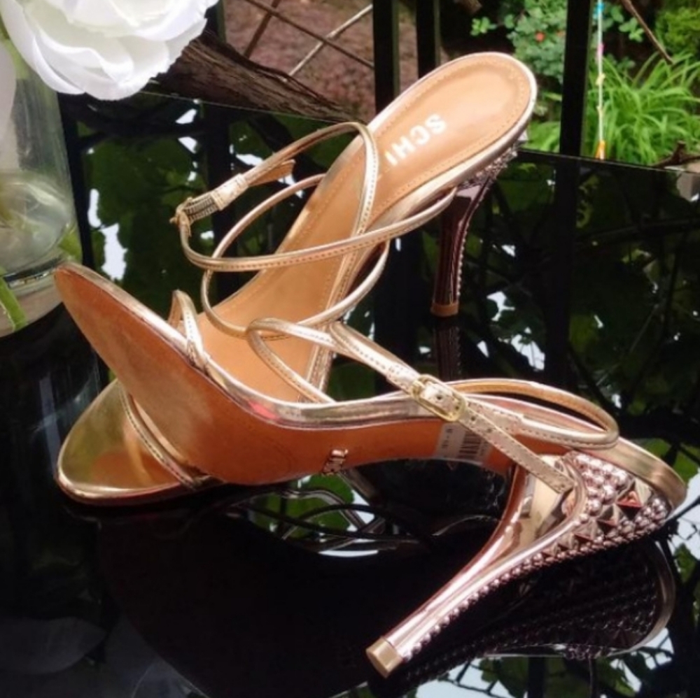 SCHUTZ Metallic Gold Strappy Heels